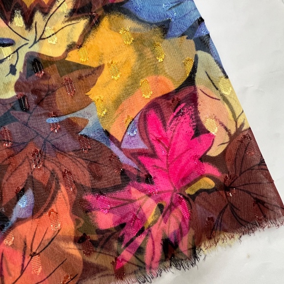 Fabric Sheer Fall Leaves Pink Brown Blue Sparkle 2 yards 10" X 44" Wide - Picture 6 of 6